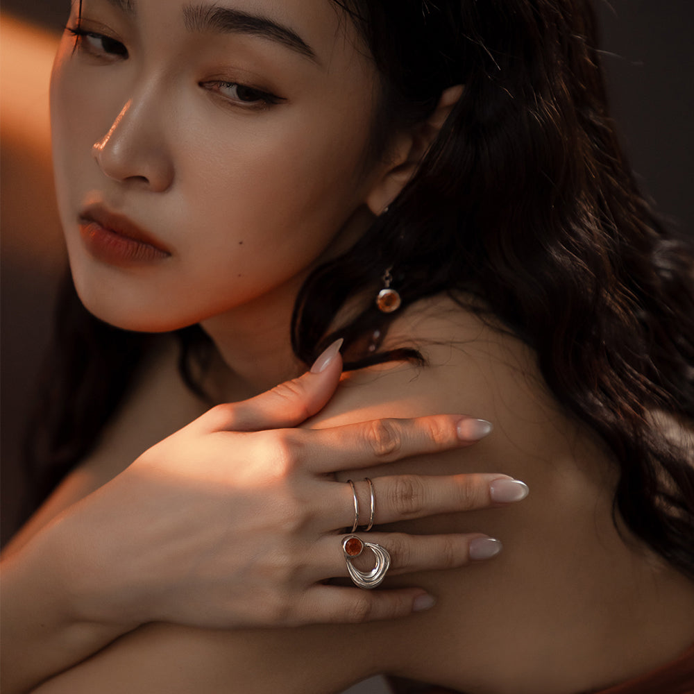 솔라 플레어 프로미넌스 선스톤 더블 링 - 스털링 실버