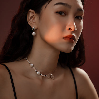 Solar Flares - Magnetic Storm Baroque White Pearl Necklace (Silver)