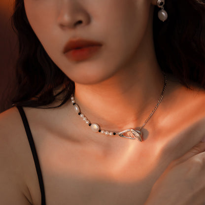 Solar Flares - Magnetic Storm Baroque White Pearl Necklace (Silver)