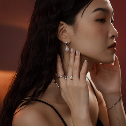 Solar Flares - Sunspots Hypersthene White Pearl Ring (Silver)