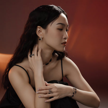 Solar Flares - Sunspots Black Agate Earrings (Silver)