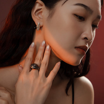 Solar Flares - Sunspots Hypersthene Ring / Ear Cuff (Oxidised Silver)