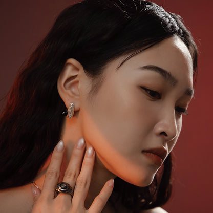 Solar Flares - Sunspots Black Agate Earrings (Silver)