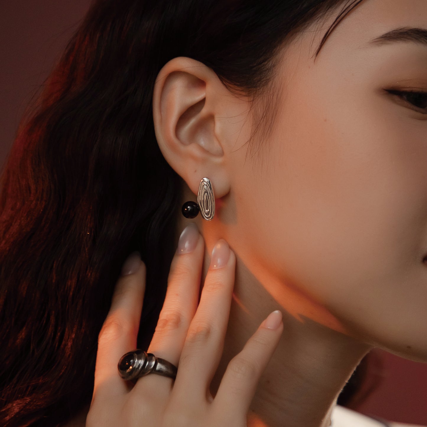 Solar Flares - Sunspots Black Agate Earrings (Silver)