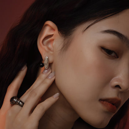 Solar Flares - Sunspots Black Agate Earrings (Silver)