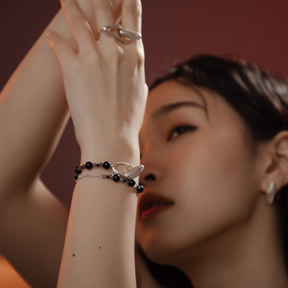 Solar Flares - Magnetic Storm Black Agate Iolite Bracelet (Silver)