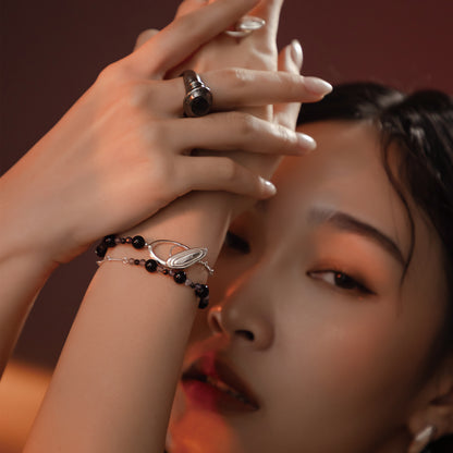 Solar Flares - Magnetic Storm Black Agate Iolite Bracelet (Silver)