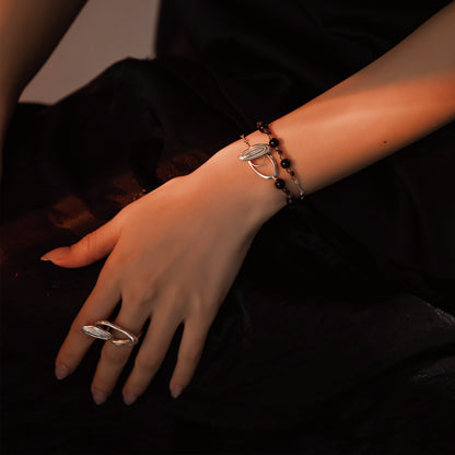 Solar Flares - Magnetic Storm Black Agate Iolite Bracelet (Silver)