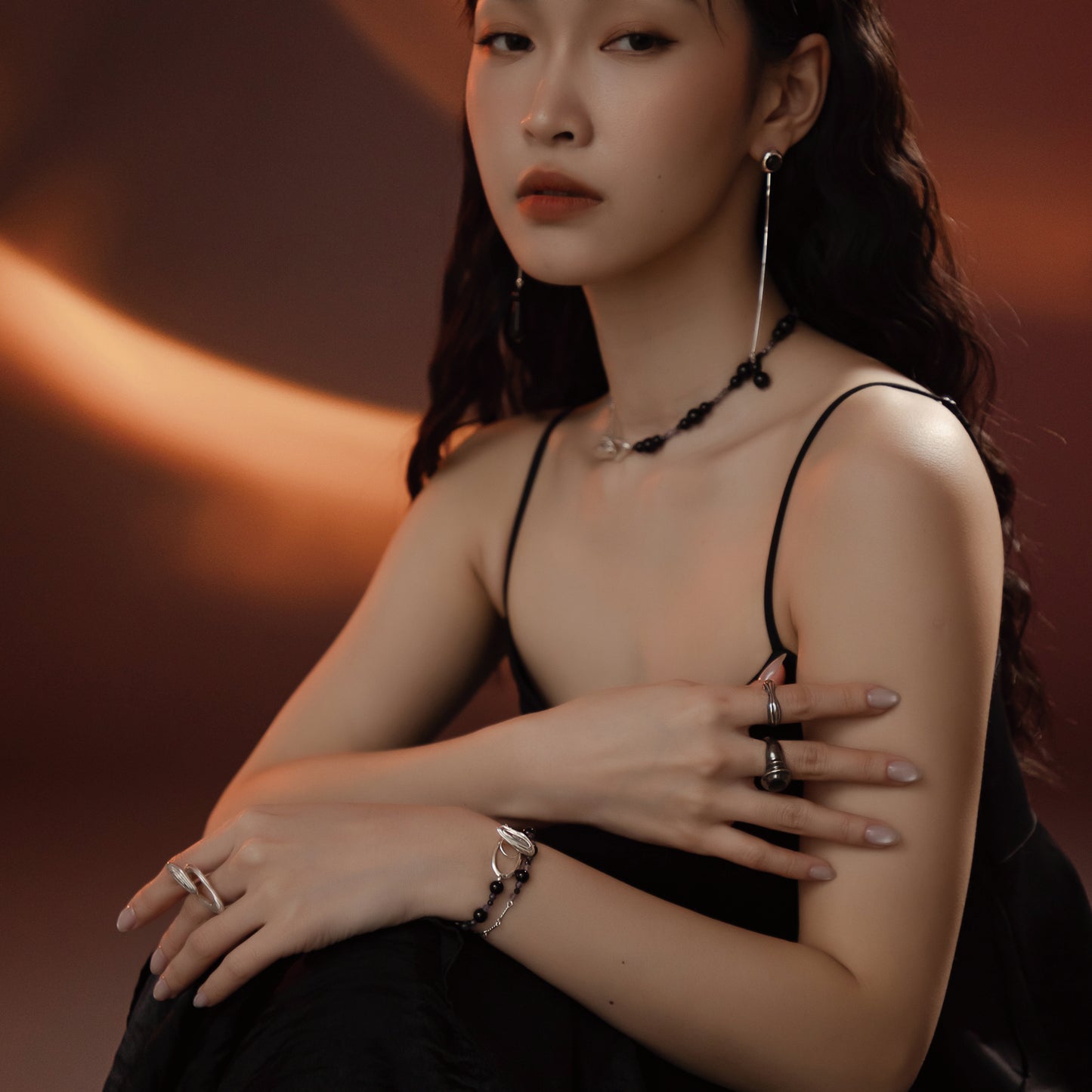 Solar Flares - Magnetic Storm Black Agate Iolite Bracelet (Silver)