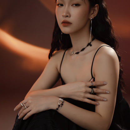 Solar Flares - Magnetic Storm Black Agate Iolite Bracelet (Silver)