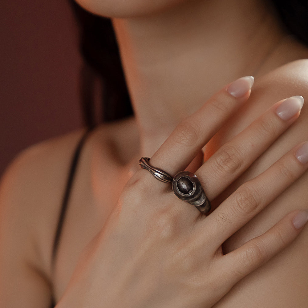 Solar Flares - Coronal Rain Ring (Oxidised Silver)