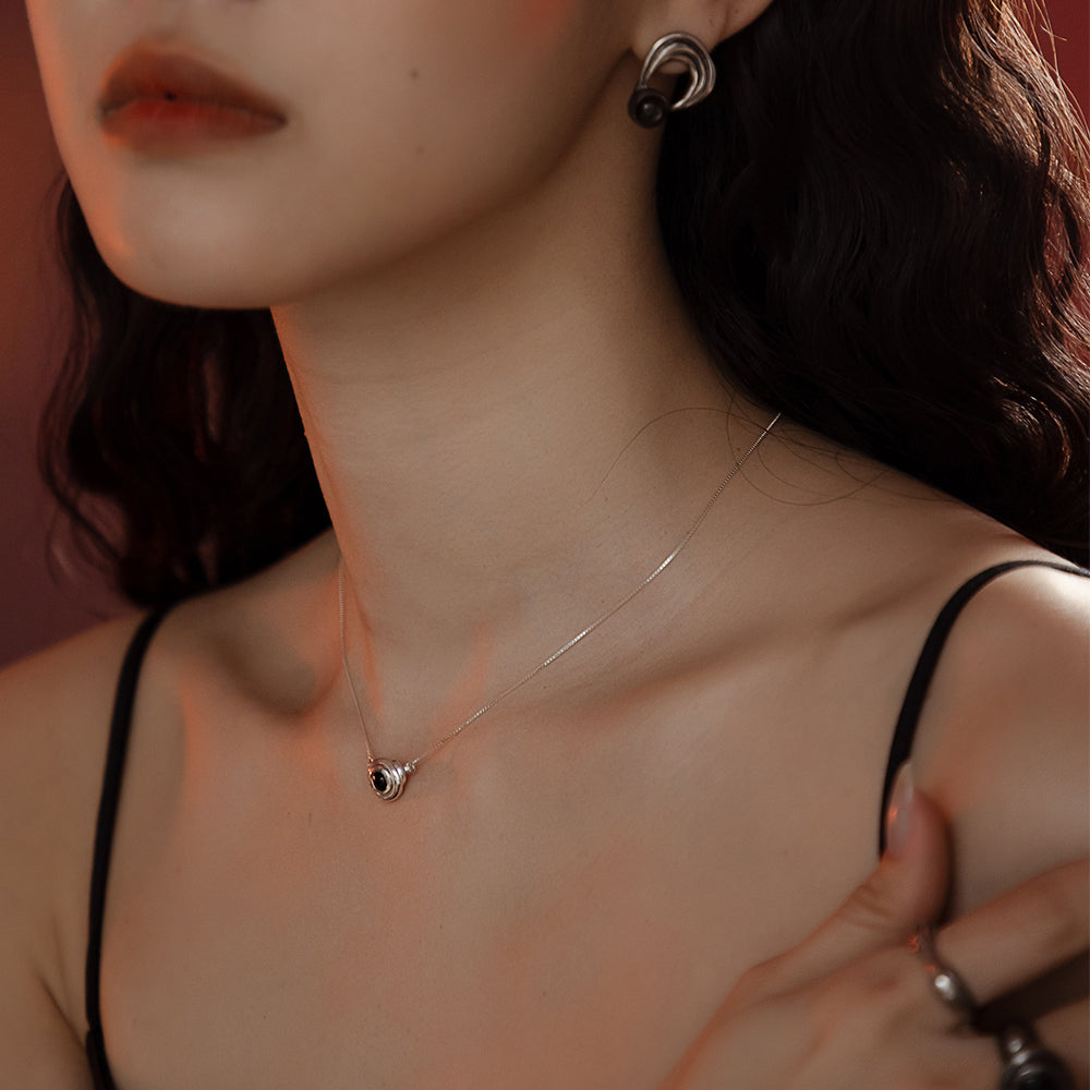 Solar Flares - Sunspots Black Agate Necklace (Silver)