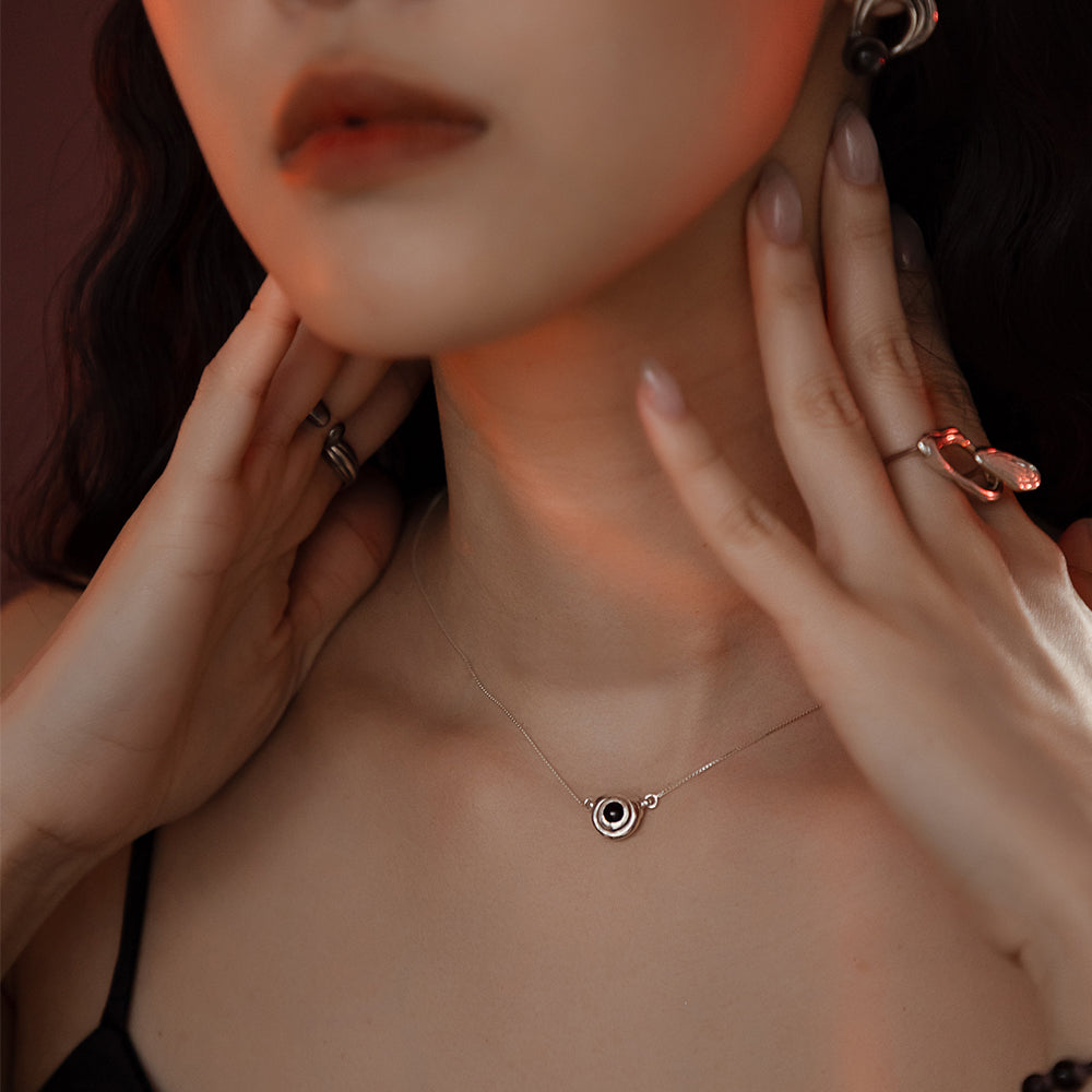 Solar Flares - Sunspots Black Agate Necklace (Silver)