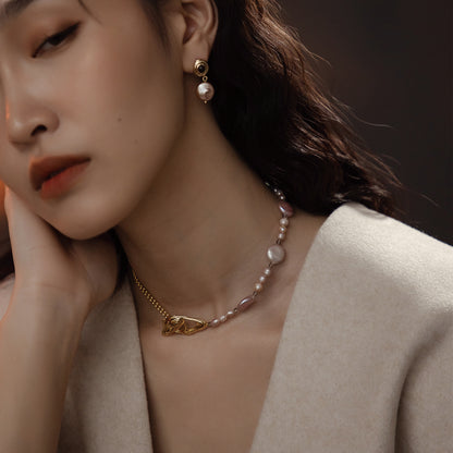 ソーラーフラッシュマグネティックストームホワイトバロックラウンドパールショートネックレス - スターリングシルバー