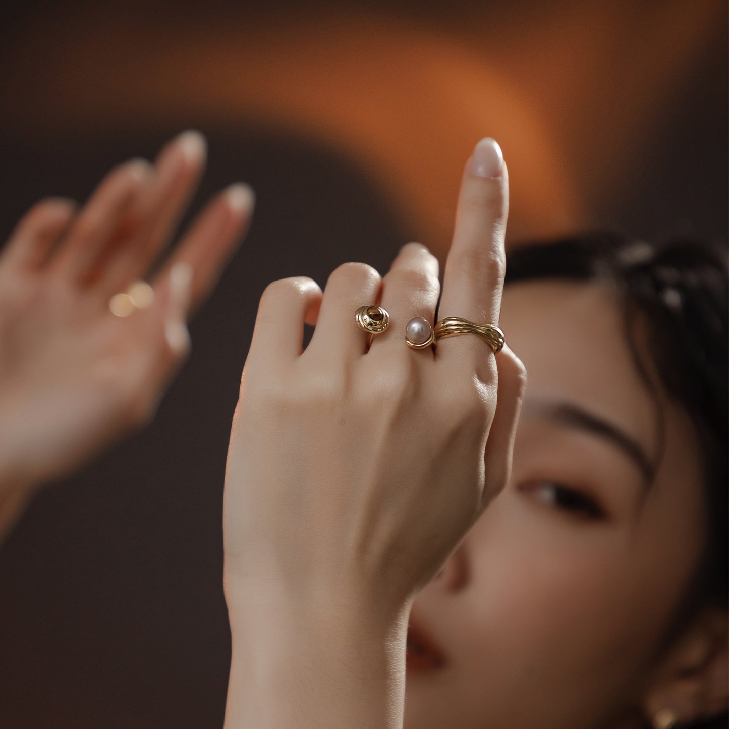 太陽閃焰 太陽黑子虎眼石粉紫珍珠戒指-厚鍍18K金