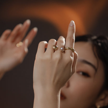 太陽閃焰 太陽黑子虎眼石粉紫珍珠戒指-厚鍍18K金