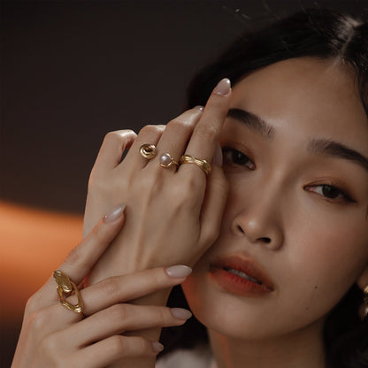 太陽閃焰 太陽黑子虎眼石粉紫珍珠戒指-厚鍍18K金