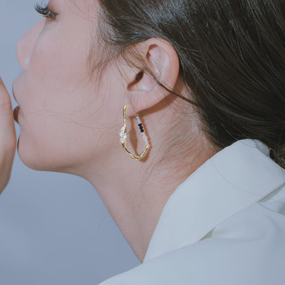 Space Ice - Herkimer Diamond Hoop Earrings (18K Gold Plated) 