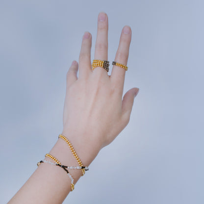 Space Ice - Beaded Chain Ring (Black & 18K Gold Plated) 