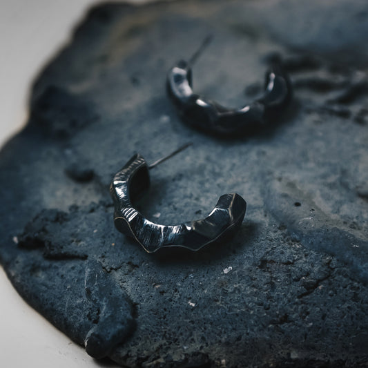 Meteor - Lost Stars Silver Hoop Earrings (Oxidised Silver) 