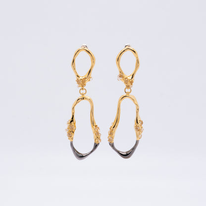 Space Ice - Herkimer Diamond Drop Earrings - L (Black & 18K Gold Plated) 