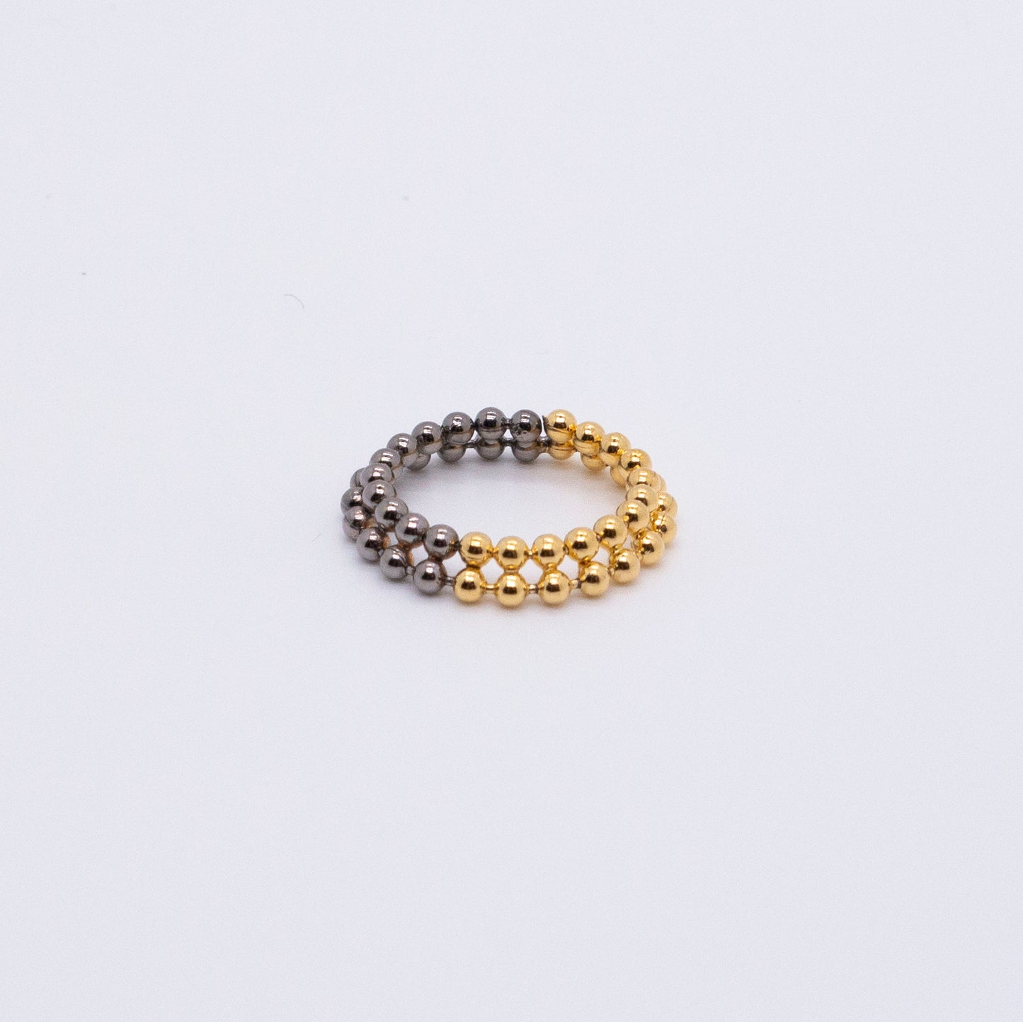 Space Ice - Beaded Chain Ring (Black & 18K Gold Plated) 