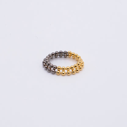 Space Ice - Beaded Chain Ring (Black & 18K Gold Plated) 