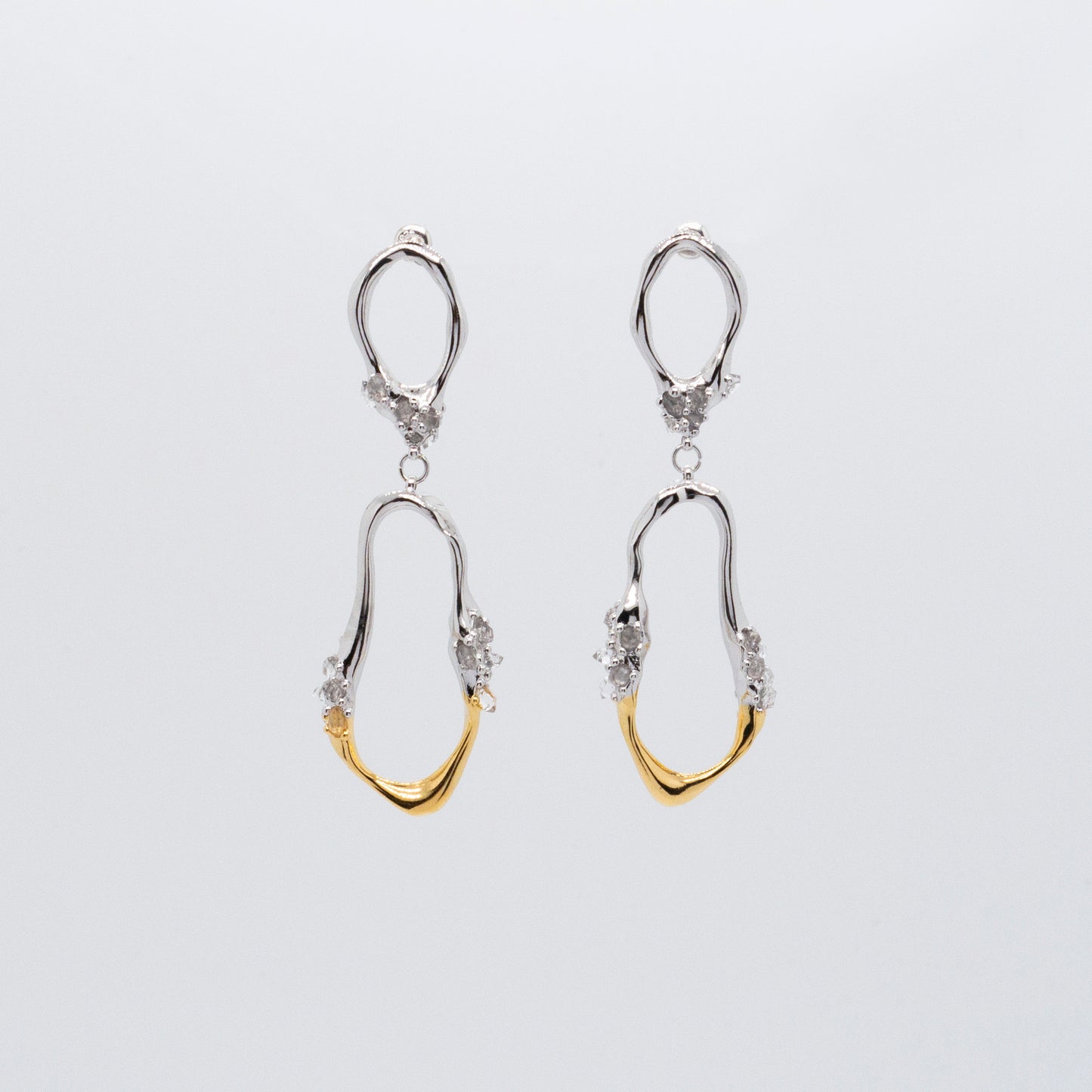 Space Ice - Herkimer Diamond Drop Earrings - L (White & 18K Gold Plated)