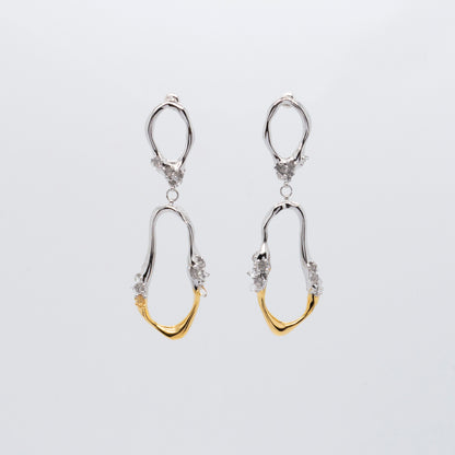 Space Ice - Herkimer Diamond Drop Earrings - L (White & 18K Gold Plated)