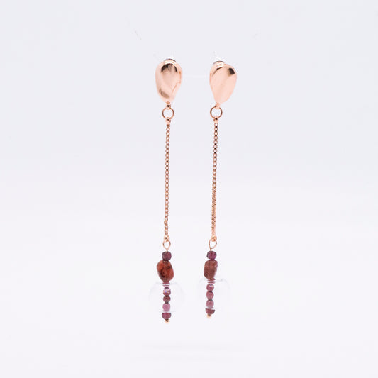 Space Ice - Magenta Mist - Glass Bubble Herkimer Diamond Chain Earrings (Rose Gold Plated) 