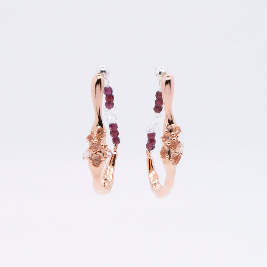 Space Ice - Magenta Mist - Herkimer Diamond Hoop Earrings (Rose Gold Plated)