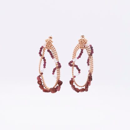 Space Ice - Magenta Mist - Beaded Chain Drop Earrings (Rose Gold Plated) 