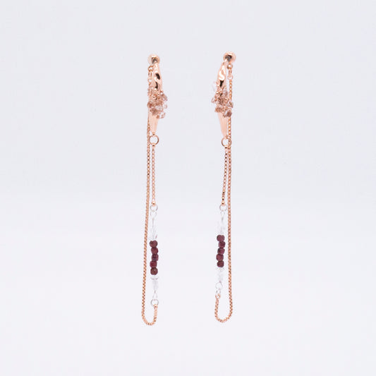 Space Ice - Magenta Mist - Herkimer Diamond Chain Earrings (Rose Gold Plated)