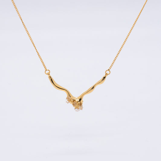 Space Ice - Magenta Mist - Herkimer Diamond V Necklace (18K Gold Plated) 