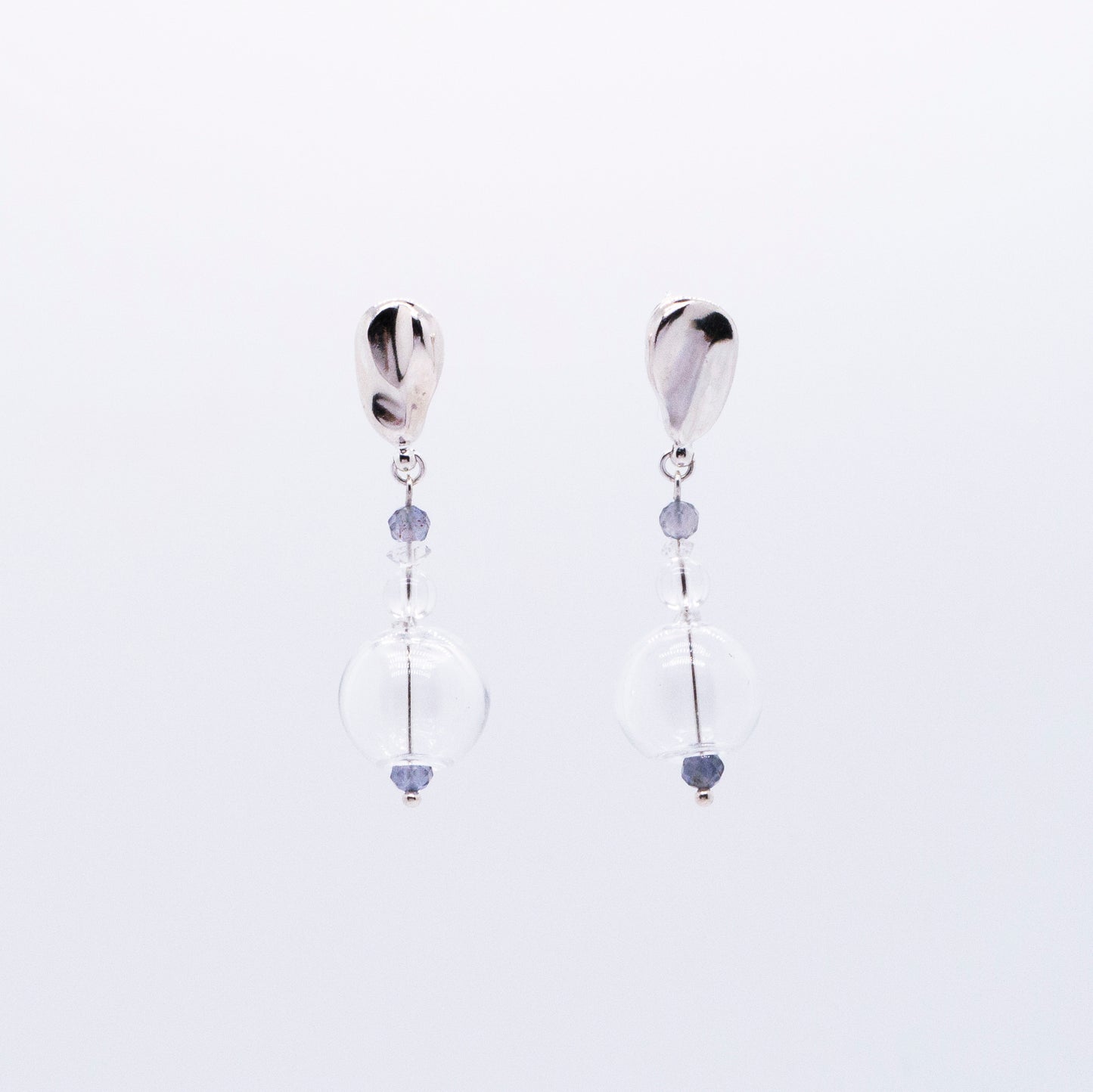 Space Ice - Magenta Mist - Glass Bubble Iolite Earrings (Silver)