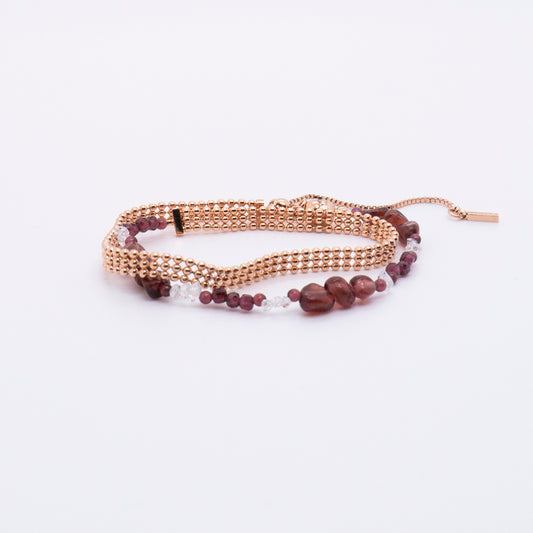 Space Ice - Magenta Mist - Herkimer Diamond & Garnet Beaded Chain Bracelet / Necklace (Rose Gold Plated)