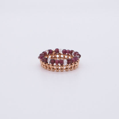 Space Ice - Magenta Mist - Herkimer Diamond & Garnet Beaded Chain Ring (Rose Gold Plated) 