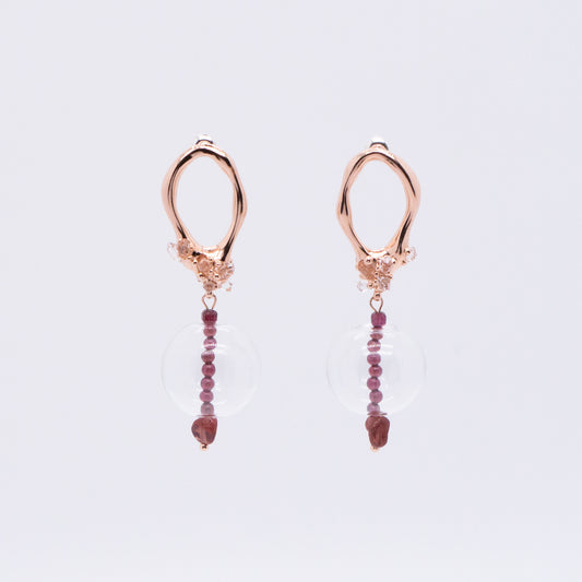 Space Ice - Magenta Mist - Glass Bubble Herkimer Diamond Earrings (Rose Gold Plated)