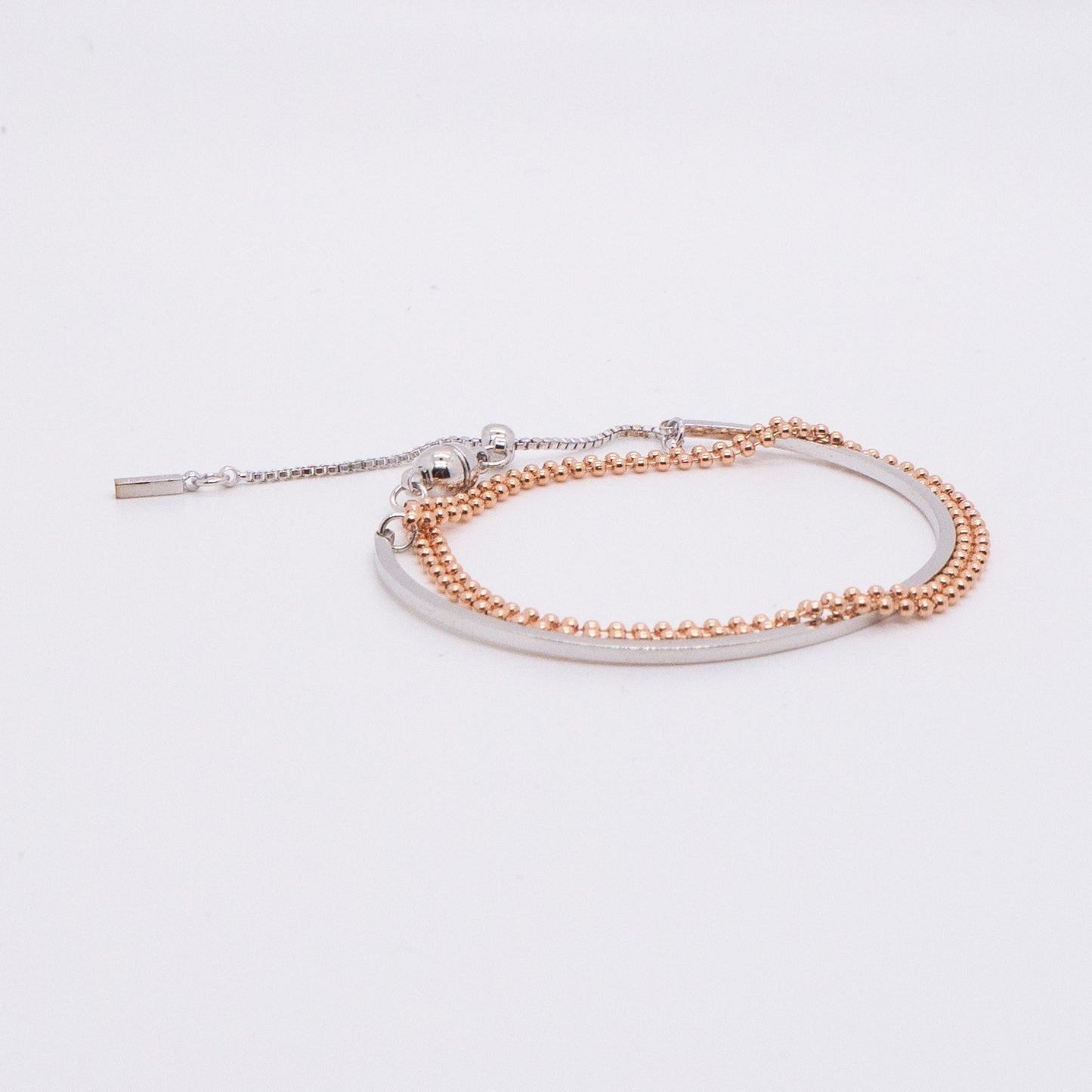 Space Ice - Magenta Mist - Double Colour Beaded Chain Bracelet (Rose Gold + White Gold Plated)