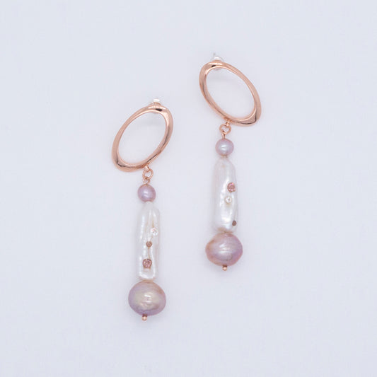 Multiverse - Baroque Pearl Drop Earrings (Rose Gold Plated)