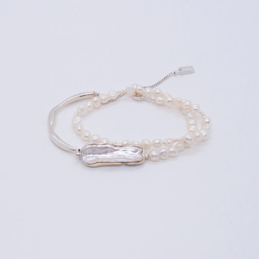 Multiverse - Baroque Pearl Double Wrap Bracelet (Silver) 