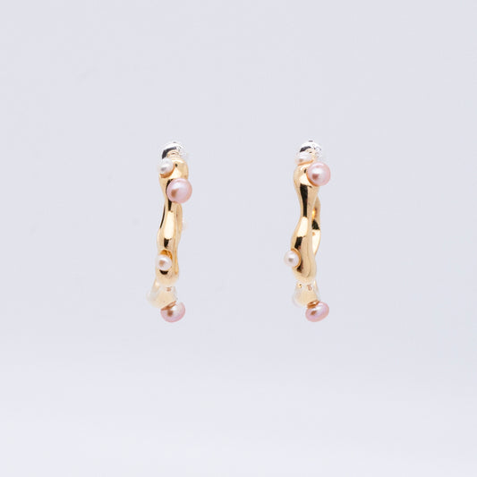 Multiverse - Flowing Baby Pearl Hoop Earrings (18K Gold Plated) 