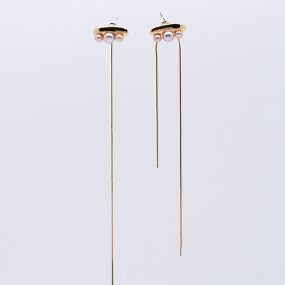 Multiverse - Time Travel Baby Pearl Earrings + Asymmetric Thread Earring Backs (18K Gold Plated)