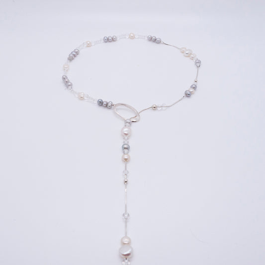 Multiverse - Time Travel Pearl Long Necklace (Silver) 