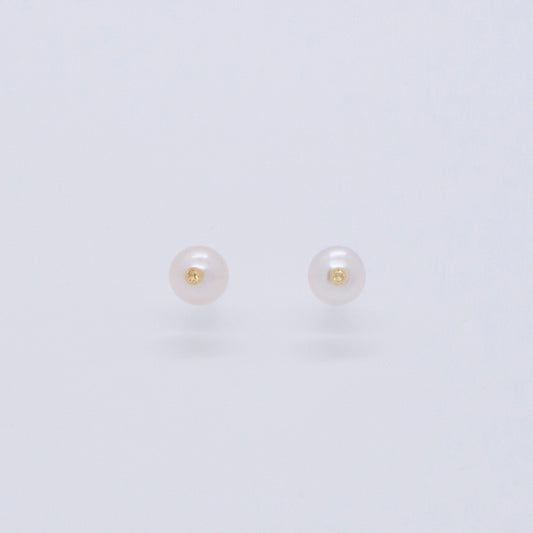 多重宇宙 簡約鋯石5mm白珍珠耳環-檸檬黃色