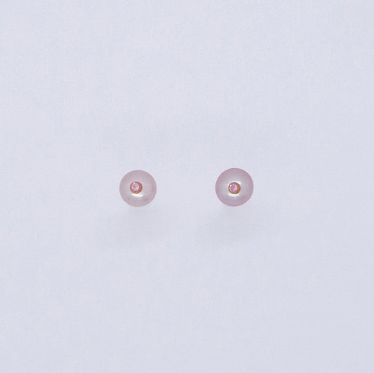 多重宇宙 簡約鋯石5mm紫珍珠耳環-櫻花粉色
