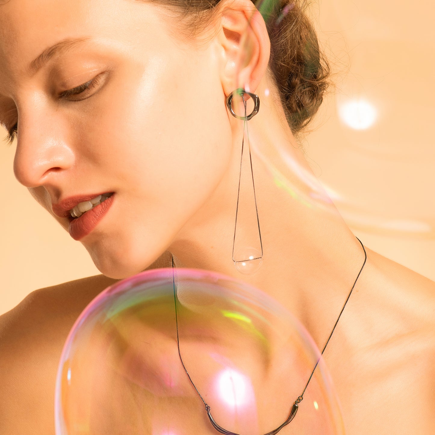 Bubble Nebula - Small Circle Earrings (Black Gold Plated)