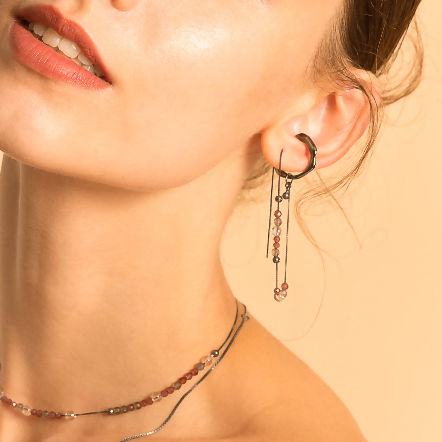 Bubble Nebula - Hoop Ear Cuff + Beading Threader Earring (Black) 