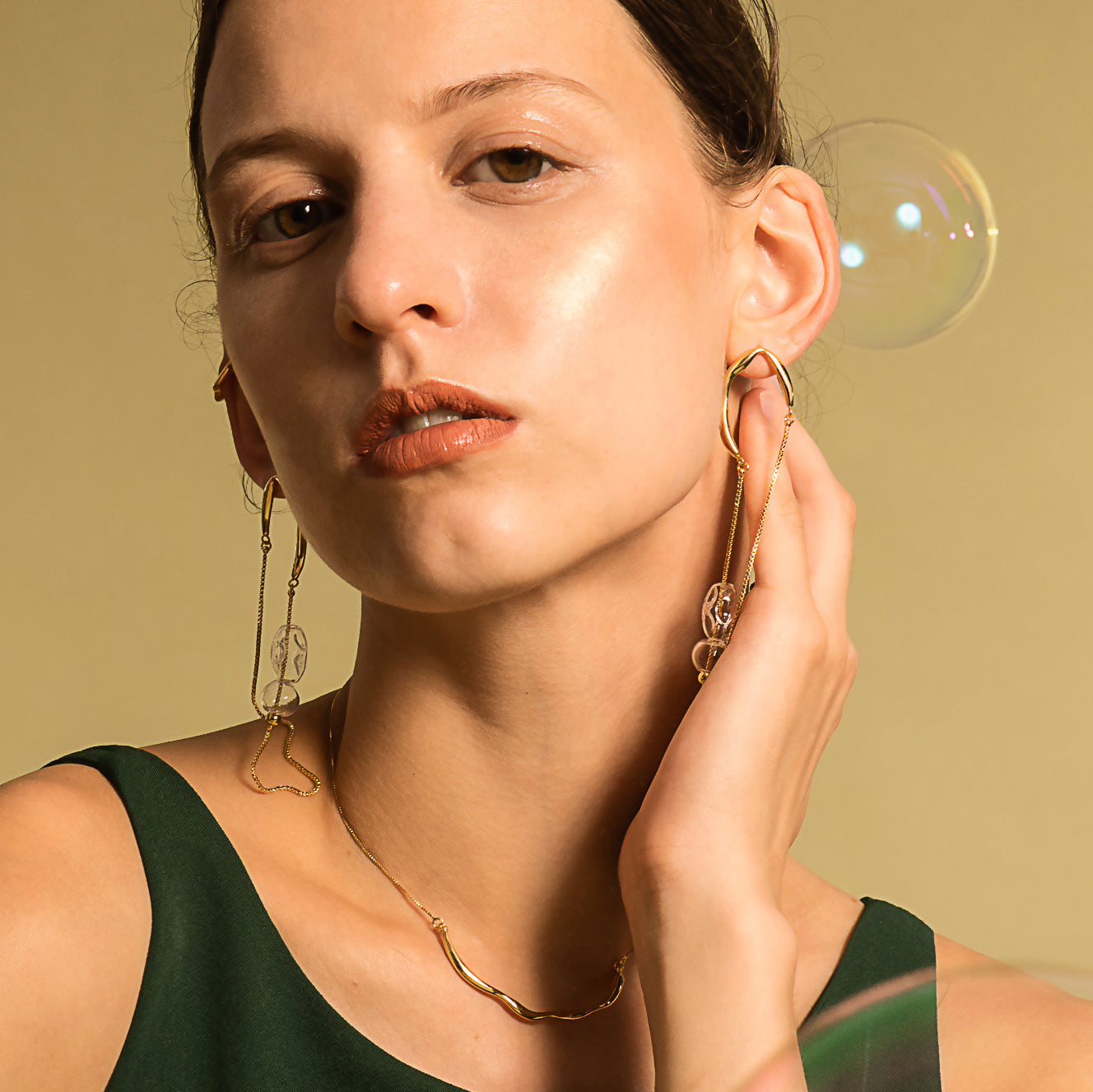 Bubble Nebula - Floating Bubbles Drop Earrings (Gold Plated)