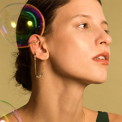 Bubble Nebula - Hoop Ear Cuff + Beading Threader Earring (Gold Plated) 